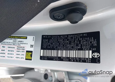 2025 Toyota Corolla Le из США, поврежденный, VIN 5YFB4MDEXSP270663